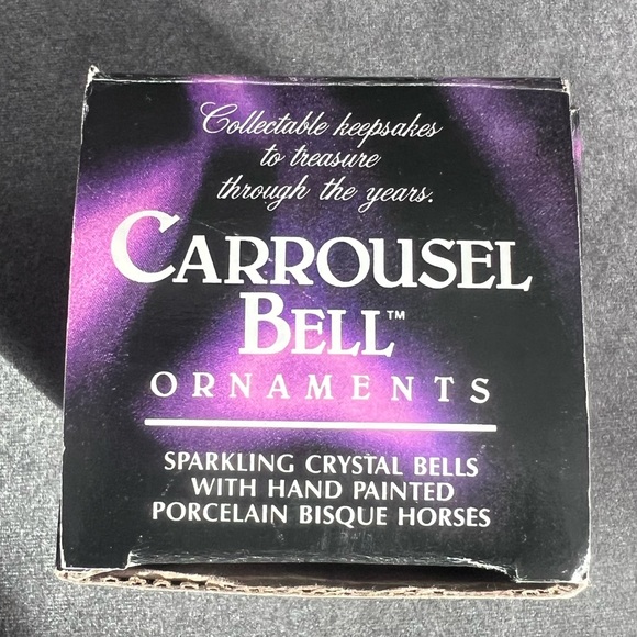Vintage Carrousel Ornament Crystal Bell   Porcelain Bisque Horses in box - Picture 6 of 9
